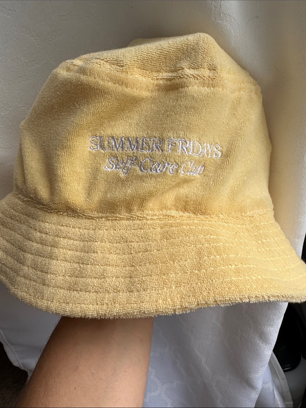 Summer Fridays Yellow Women’s Terry Bucket Hat with Embroidered Logo